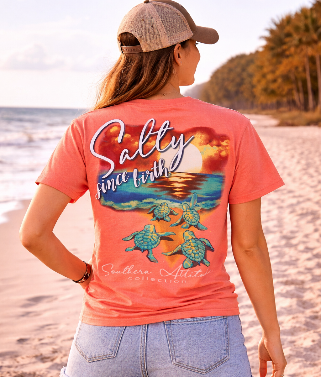 Southern Attitude Salty Since Birth Turtles - Adult & Kids T-Shirts, Sweatshirts & Hoodies apparel design preview 1