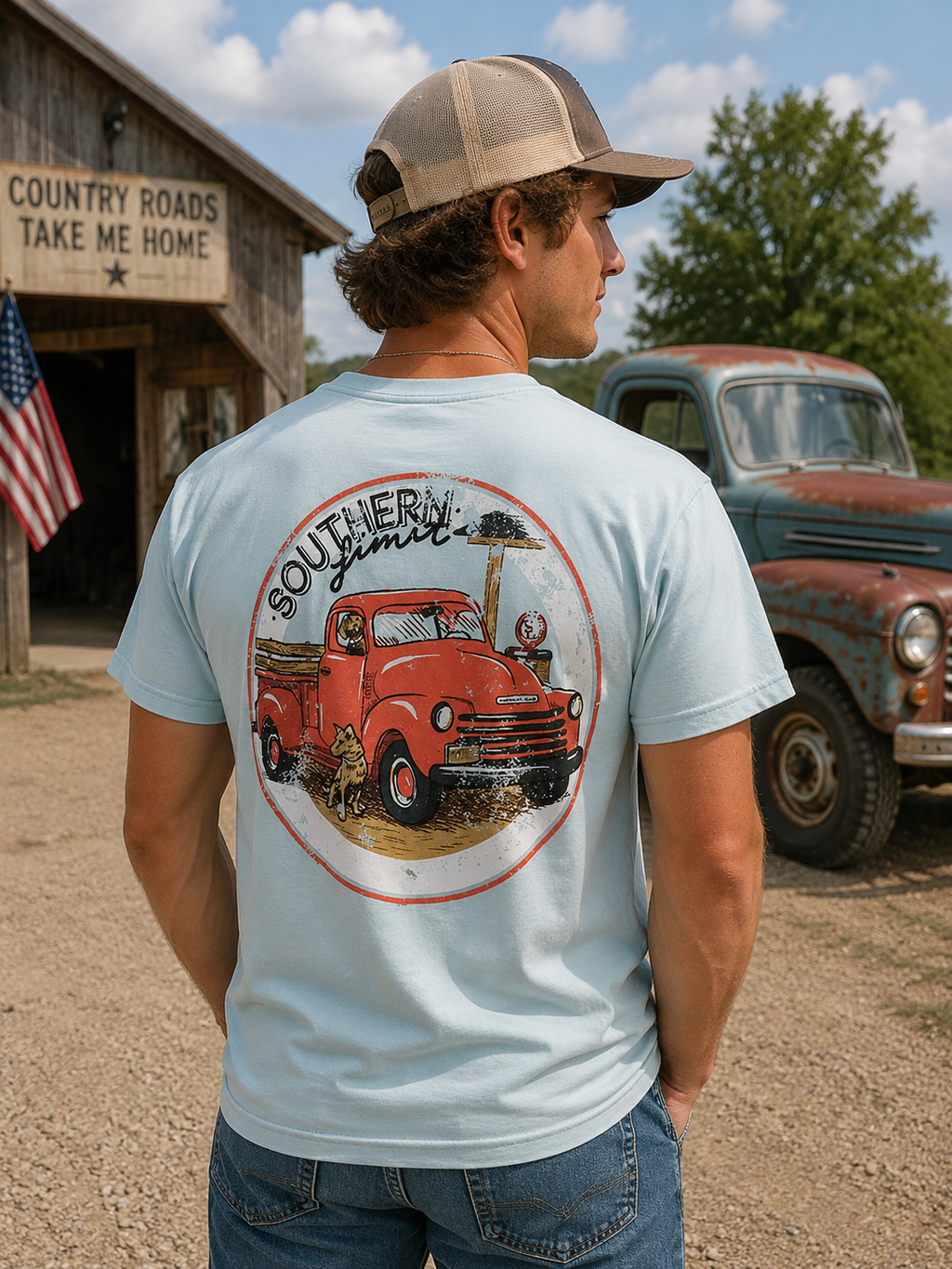 Southern Limits Dogs and Truck - Adult & Kids T-Shirts, Sweatshirts & Hoodies apparel design preview 1