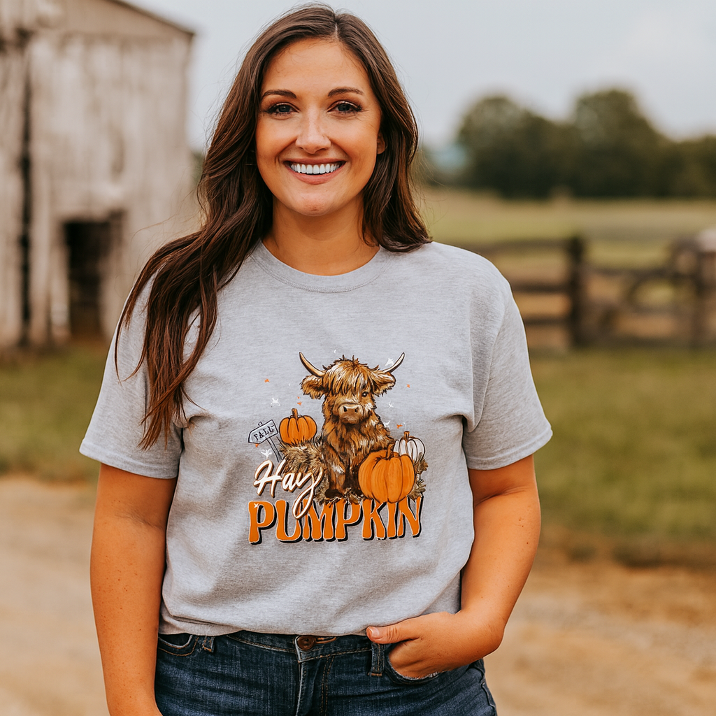 Girlie Girl Lulu Mac Hay Pumpkin Cow Fall Canvas - Adult & Kids T-Shirts, Sweatshirts & Hoodies apparel design preview 1