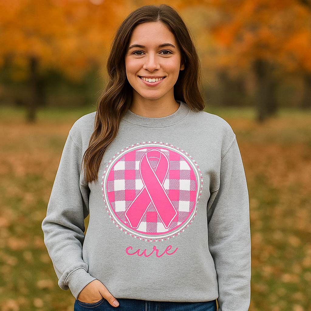 Girlie Girl Originals Cure Ribbon Plaid Cancer - Adult & Kids T-Shirts, Sweatshirts & Hoodies apparel design preview 1