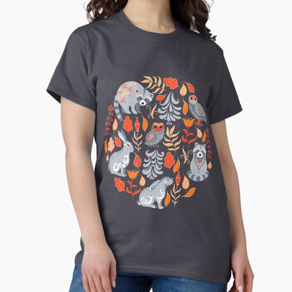 Fairy forest with animals and birds. Raccoons, owls, - Adult & Kids T-Shirts, Sweatshirts & Hoodies apparel design preview 1