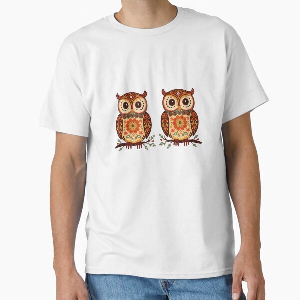 Nordic Folk Art Owls with Floral Pattern - Adult & Kids T-Shirts, Sweatshirts & Hoodies apparel design preview 1