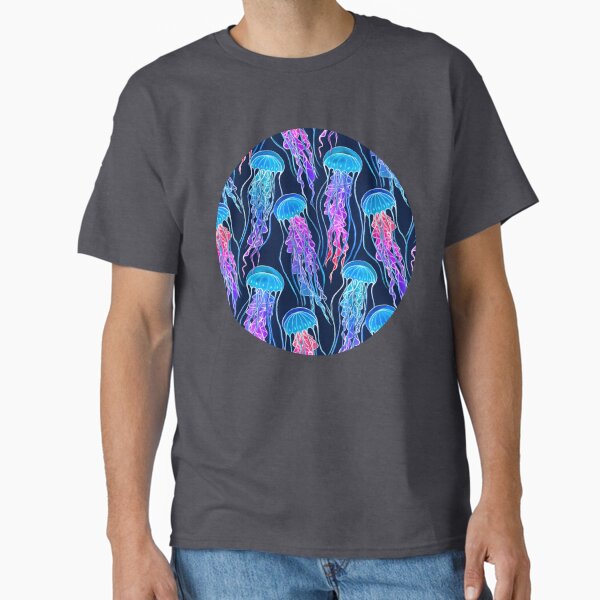 Luminescent Rainbow Jellyfish on Navy Blue - Adult & Kids T-Shirts, Sweatshirts & Hoodies apparel design preview 1