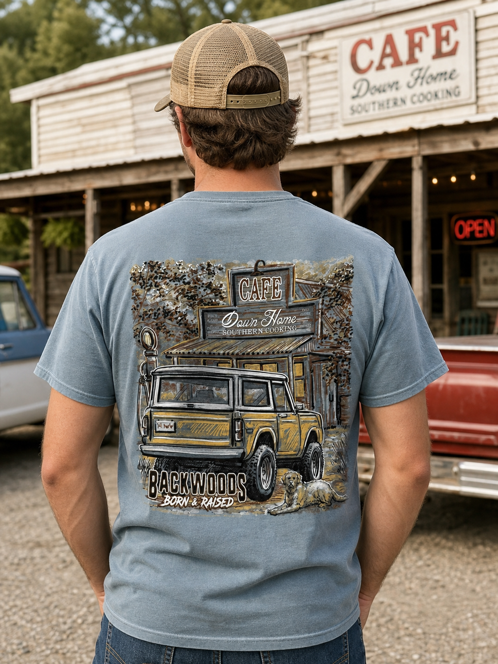 Backwoods Born Raised Cafe Comfort Colors - Adult & Kids T-Shirts, Sweatshirts & Hoodies apparel design preview 1