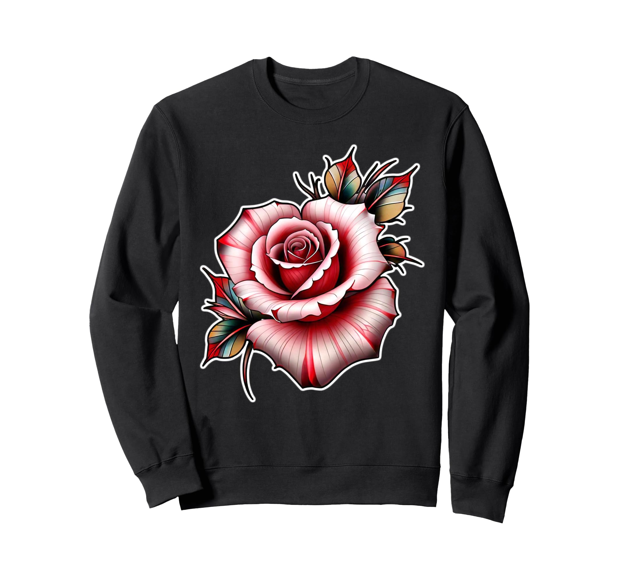 Rose Flower Neo Traditional Tattoo Sweatshirt - Custom Art Print Men Women - T-Shirt, Sweatshirt, Hoodie