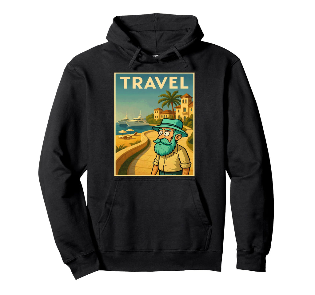 Travel Cartoon Tourist Seashore Ocean Hoodie - Fun Novelty Design Men Women - T-Shirt, Sweatshirt, Hoodie