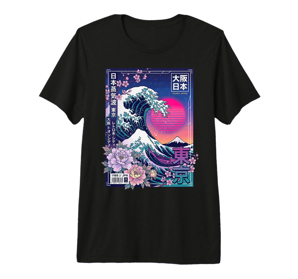 Osaka Japan Great Wave Aesthetic 80S T-Shirt - Casual Everyday Wear Unisex - T-Shirt, Sweatshirt, Hoodie