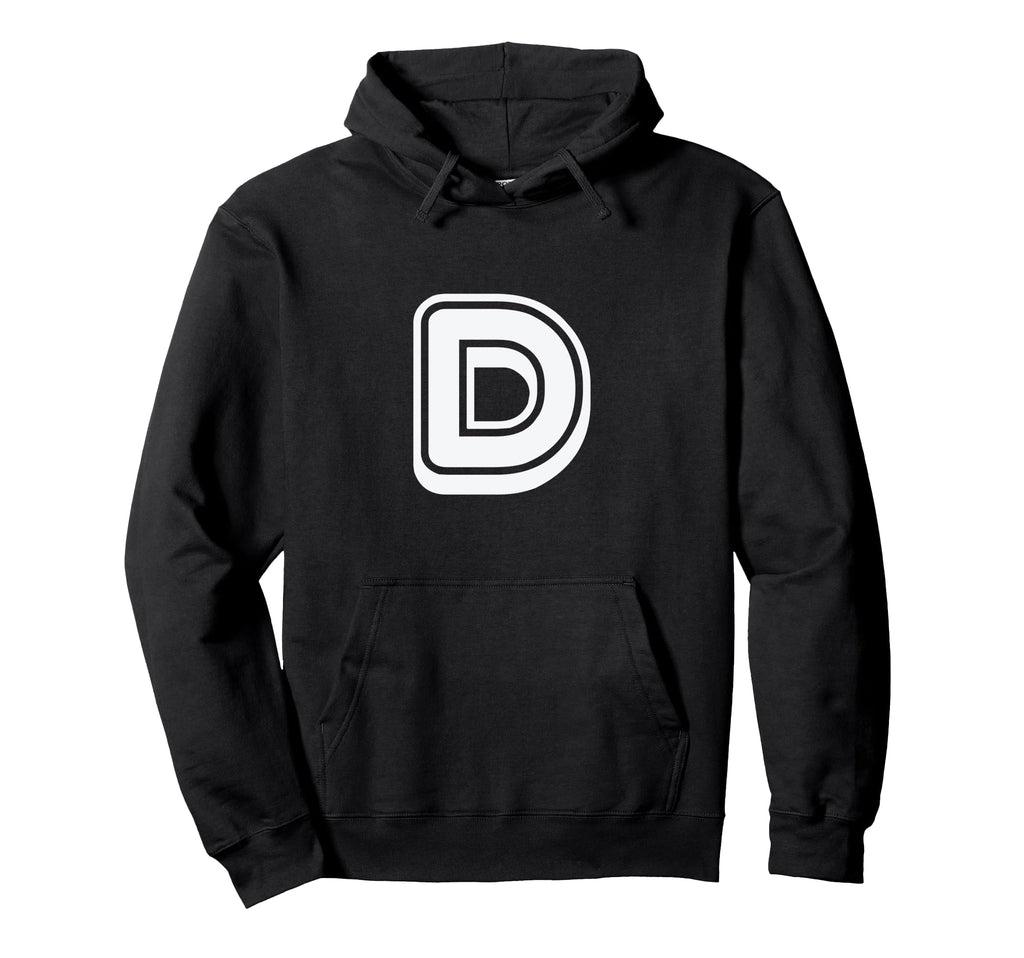 Bold Letter White D Outline Alphabet Hoodie - Novelty Apparel for Adults - T-Shirt, Sweatshirt, Hoodie