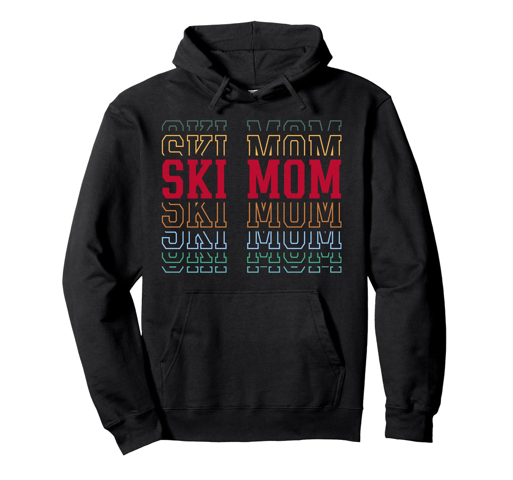 Skiing Mom Funny Layered Text Skier Ski Hoodie - Trendy Graphic for Adults - T-Shirt, Sweatshirt, Hoodie