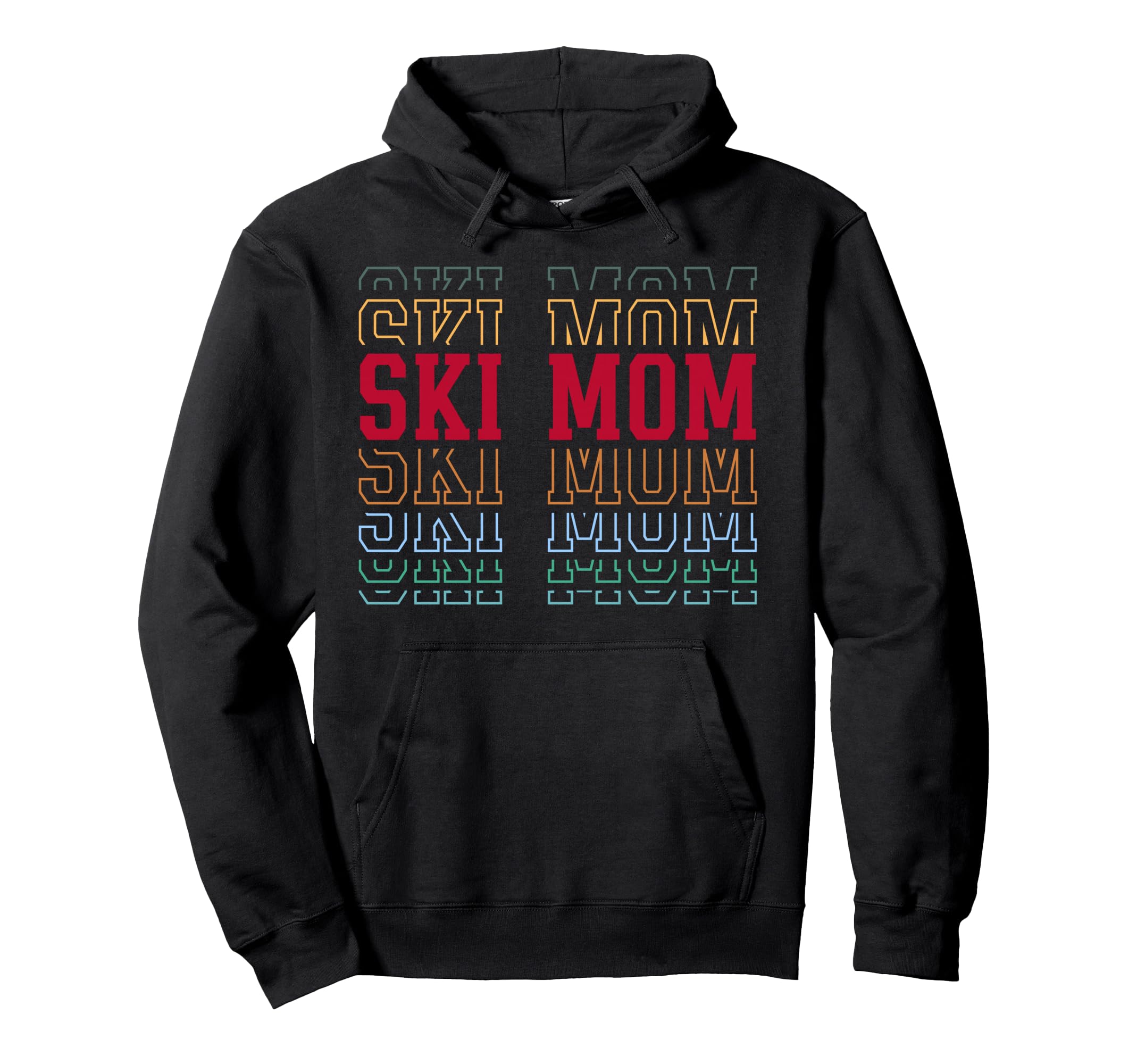 Skiing Mom Funny Layered Text Skier Ski Hoodie - Trendy Graphic for Adults - T-Shirt, Sweatshirt, Hoodie