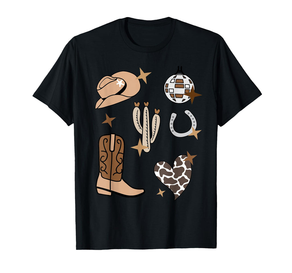 Cowboy Hat Boot Disco Ball Pattern T-Shirt - Graphic Print for Adults - T-Shirt, Sweatshirt, Hoodie