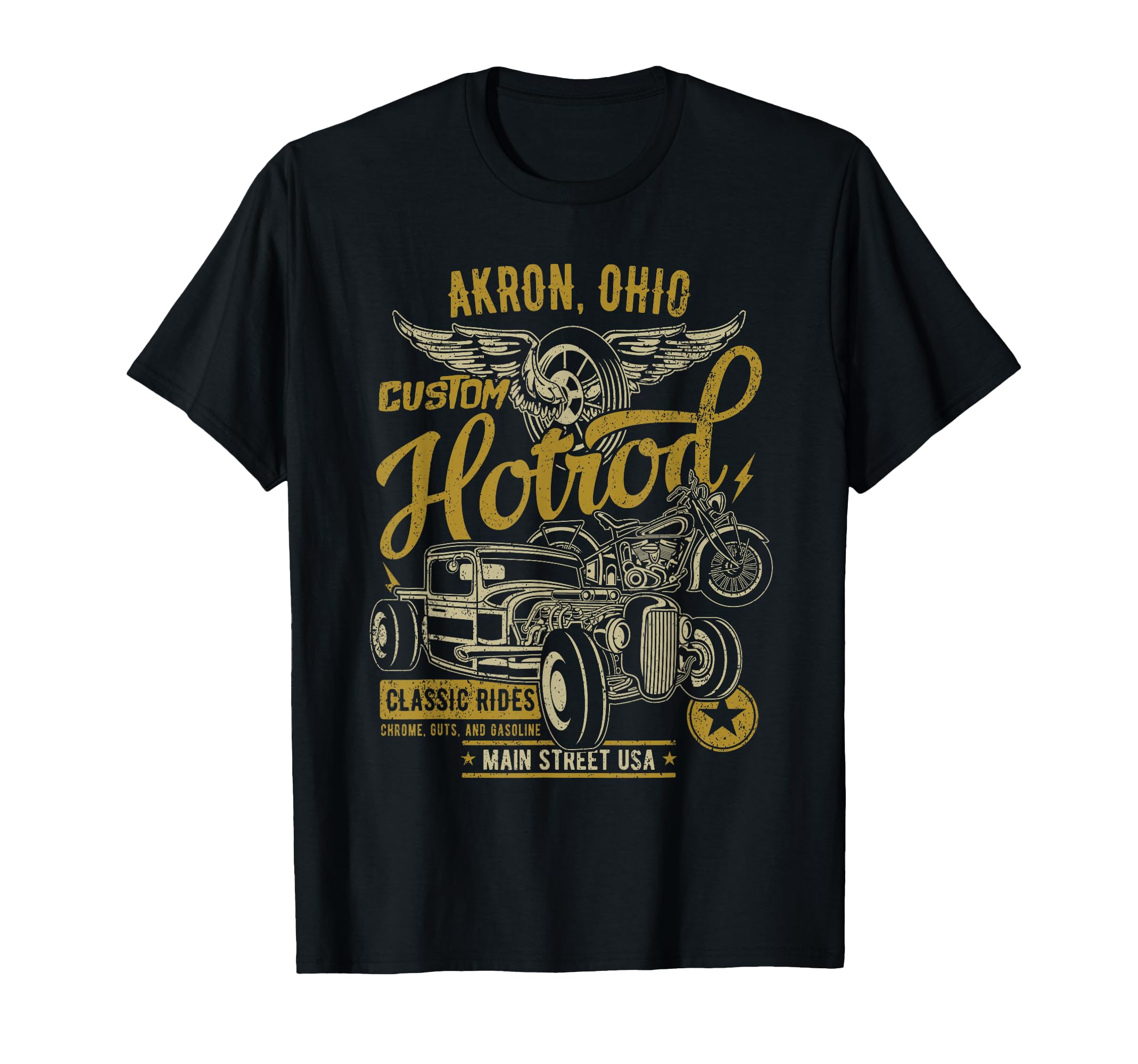 Akron Oh Hotrod Car Motorcycle T-Shirt - Novelty Apparel for Adults - T-Shirt, Sweatshirt, Hoodie
