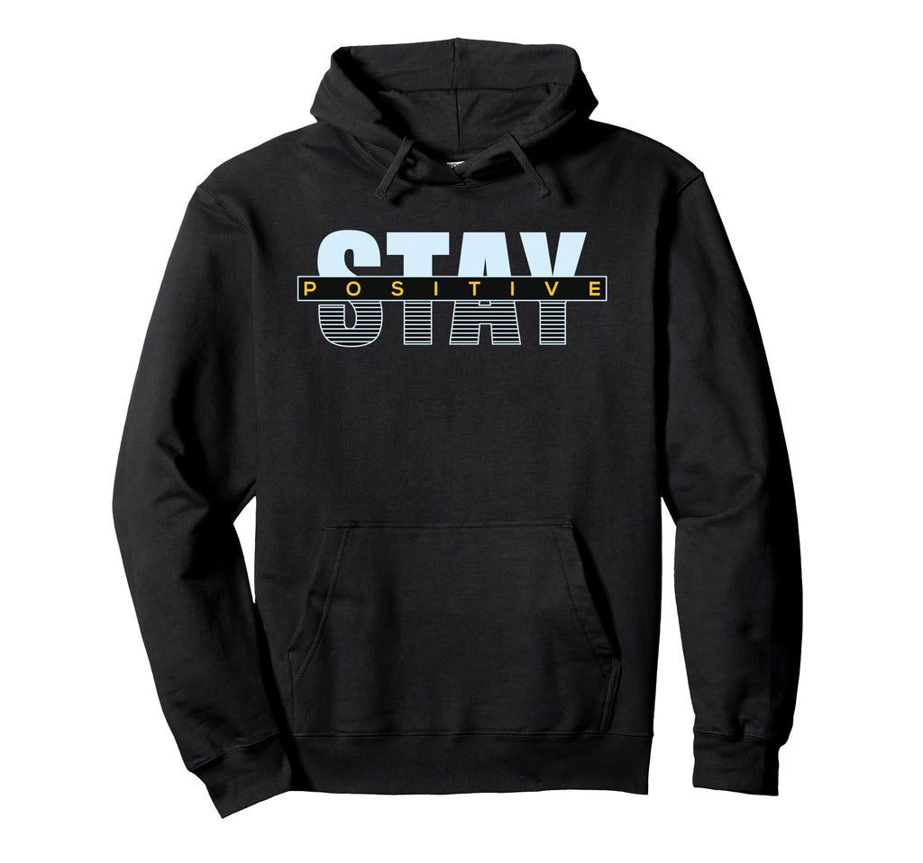 Stay Positive 80S Striped Typography Hoodie - Unique Graphic Unisex - T-Shirt, Sweatshirt, Hoodie