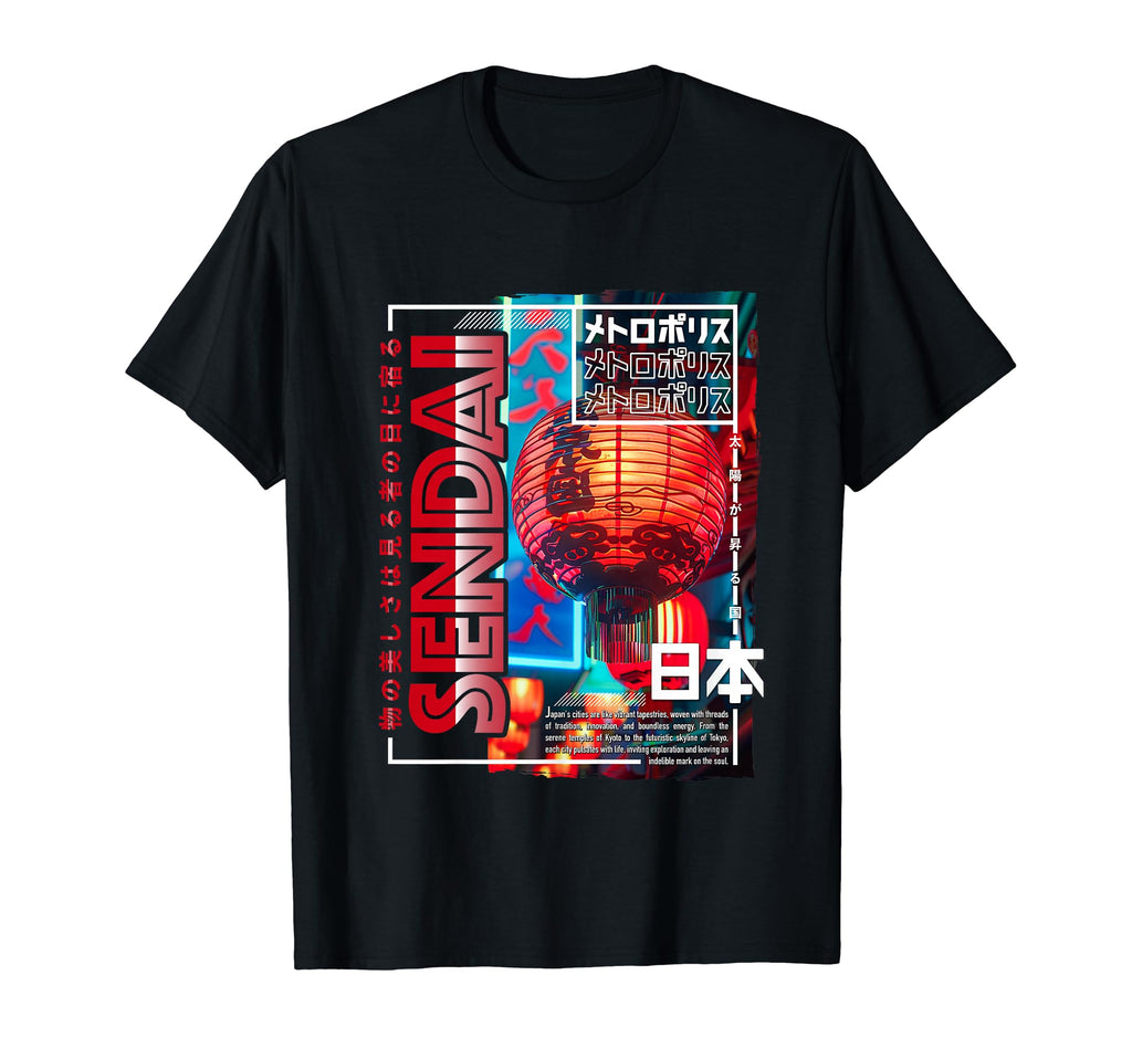 Sendai City 80S Synthwave Lampion T-Shirt - Novelty Apparel Men Women - T-Shirt, Sweatshirt, Hoodie