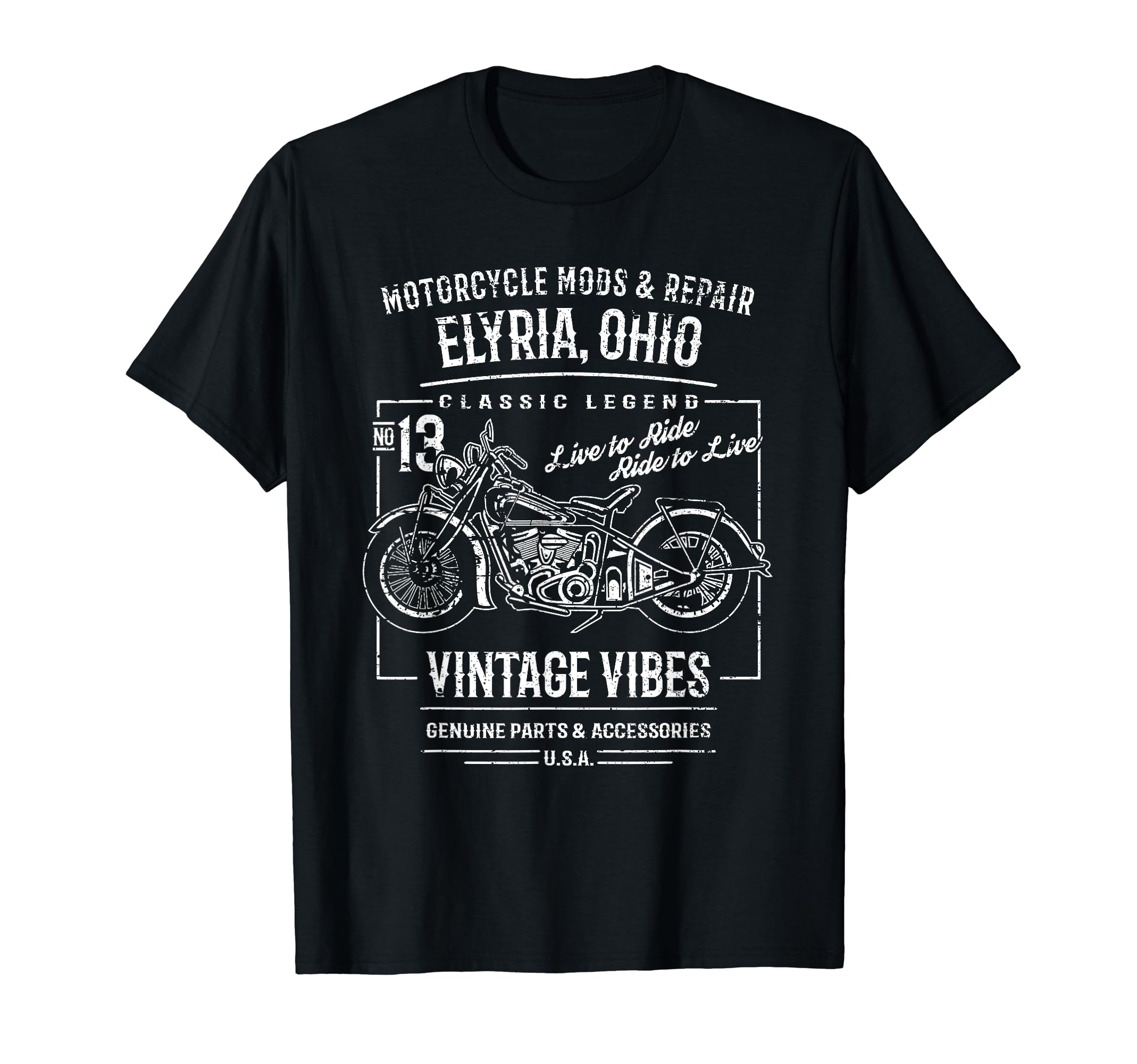 Elyria Oh Usa Distressed Motorcycle T-Shirt - Trendy Graphic Unisex - T-Shirt, Sweatshirt, Hoodie