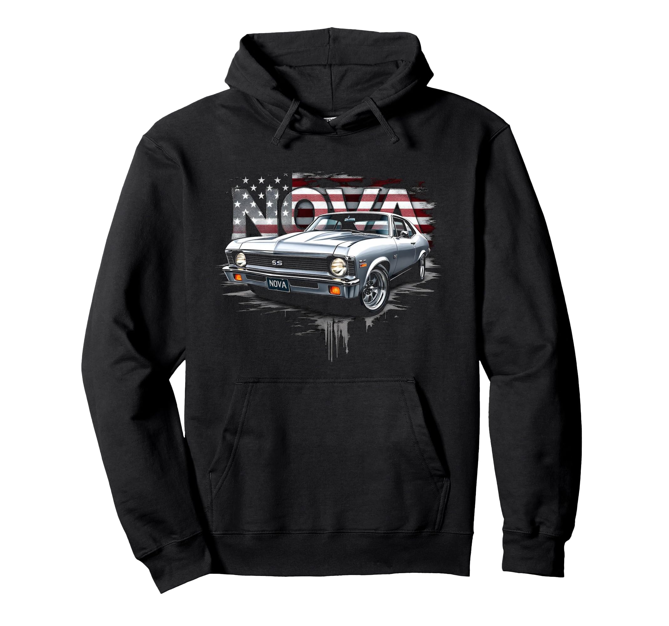1970 70 Nova Ss American Flag Muscle Car Hoodie - Minimalist Print Unisex - T-Shirt, Sweatshirt, Hoodie