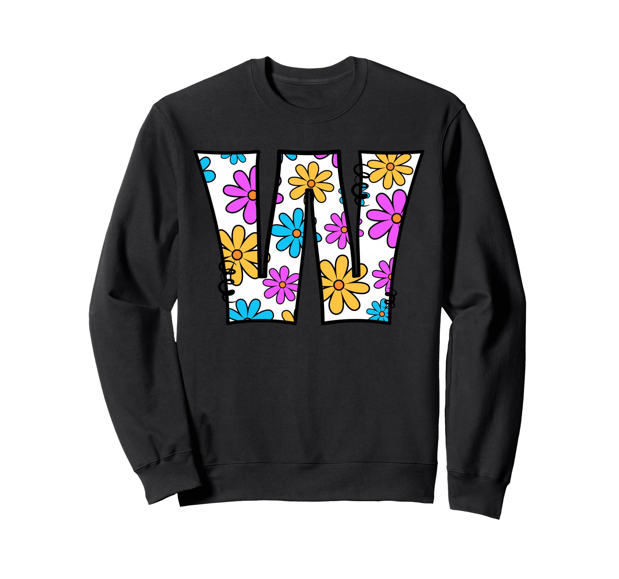 Letter W Floral Daisy Alphabet Sweatshirt - Novelty Apparel Unisex - T-Shirt, Sweatshirt, Hoodie