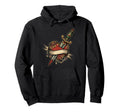 Heart Tattoo Traditional Dagger Hoodie - Casual Everyday Wear Unisex - T-Shirt, Sweatshirt, Hoodie