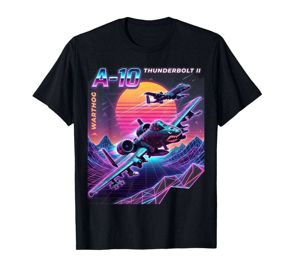 10 Warthog Jet Airplane 80S Synth Wave T-Shirt - Graphic Print for Adults - T-Shirt, Sweatshirt, Hoodie