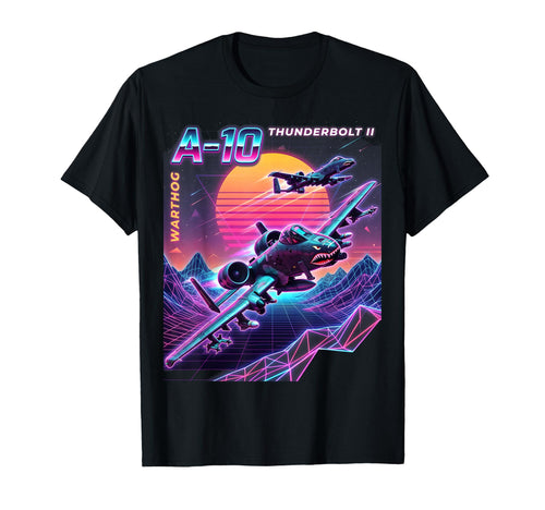 10 Warthog Jet Airplane 80S Synth Wave T-Shirt - Graphic Print for Adults - T-Shirt, Sweatshirt, Hoodie