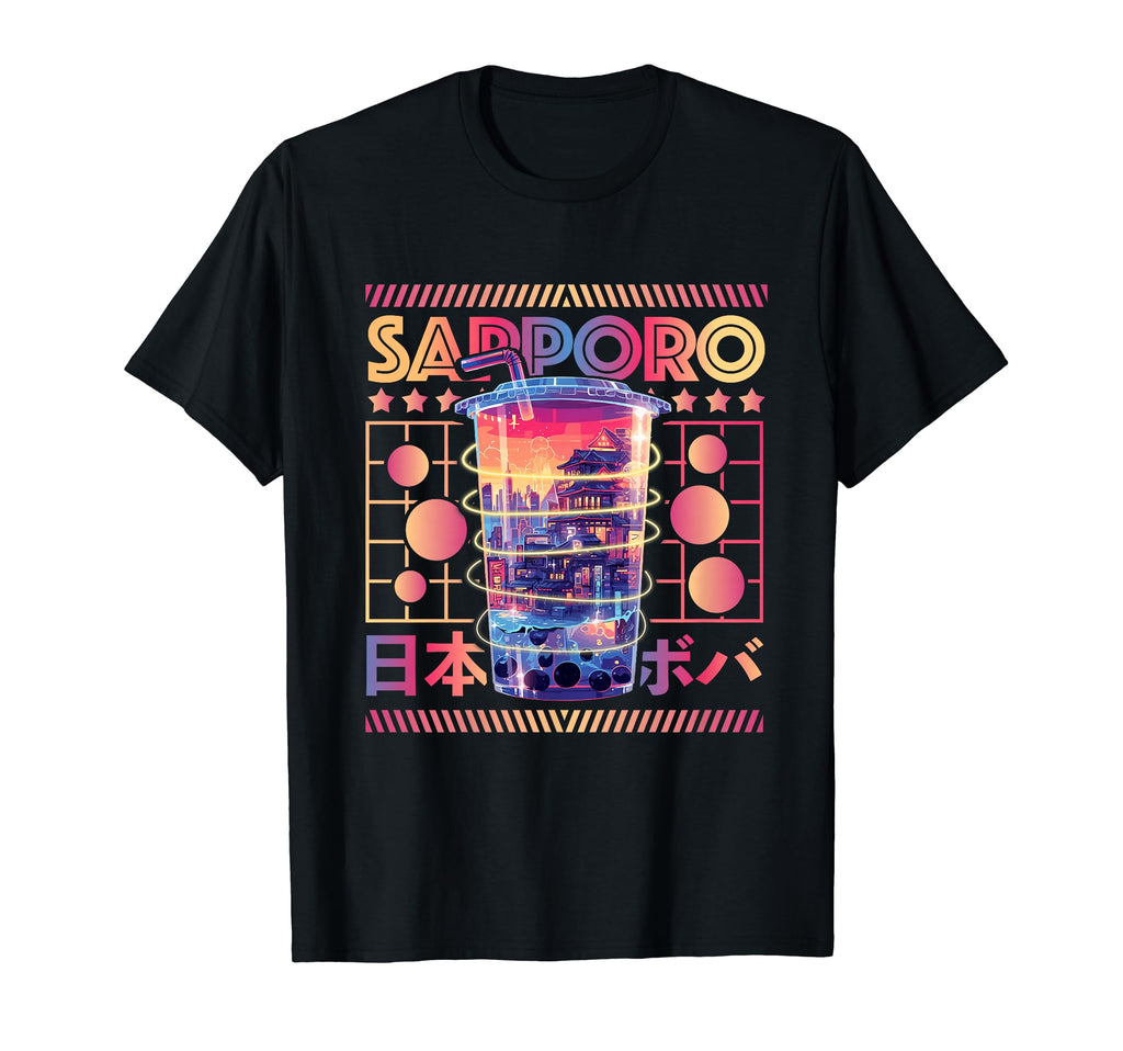Sapporo City 80S Synthwave Boba Tea T-Shirt - Minimalist Print Men Women - T-Shirt, Sweatshirt, Hoodie