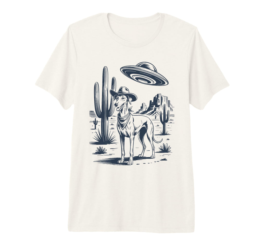 Cowboy Greyhound Ufo Funny Western T-Shirt - Casual Everyday Wear Unisex - T-Shirt, Sweatshirt, Hoodie