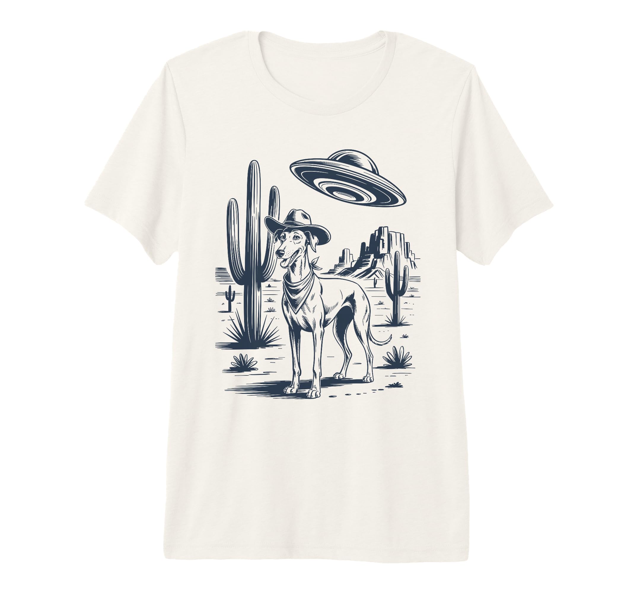 Cowboy Greyhound Ufo Funny Western T-Shirt - Casual Everyday Wear Unisex - T-Shirt, Sweatshirt, Hoodie