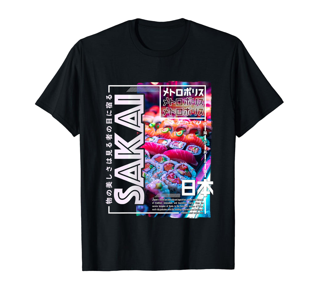 Sakai City 80S Synthwave Sushi Japan T-Shirt - Trendy Graphic Men Women - T-Shirt, Sweatshirt, Hoodie