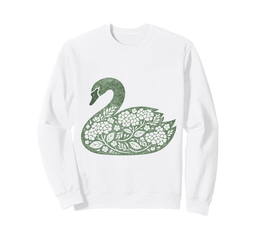 Floral Swan Silhouette Woodcut Sweatshirt - Streetwear Style for Adults - T-Shirt, Sweatshirt, Hoodie