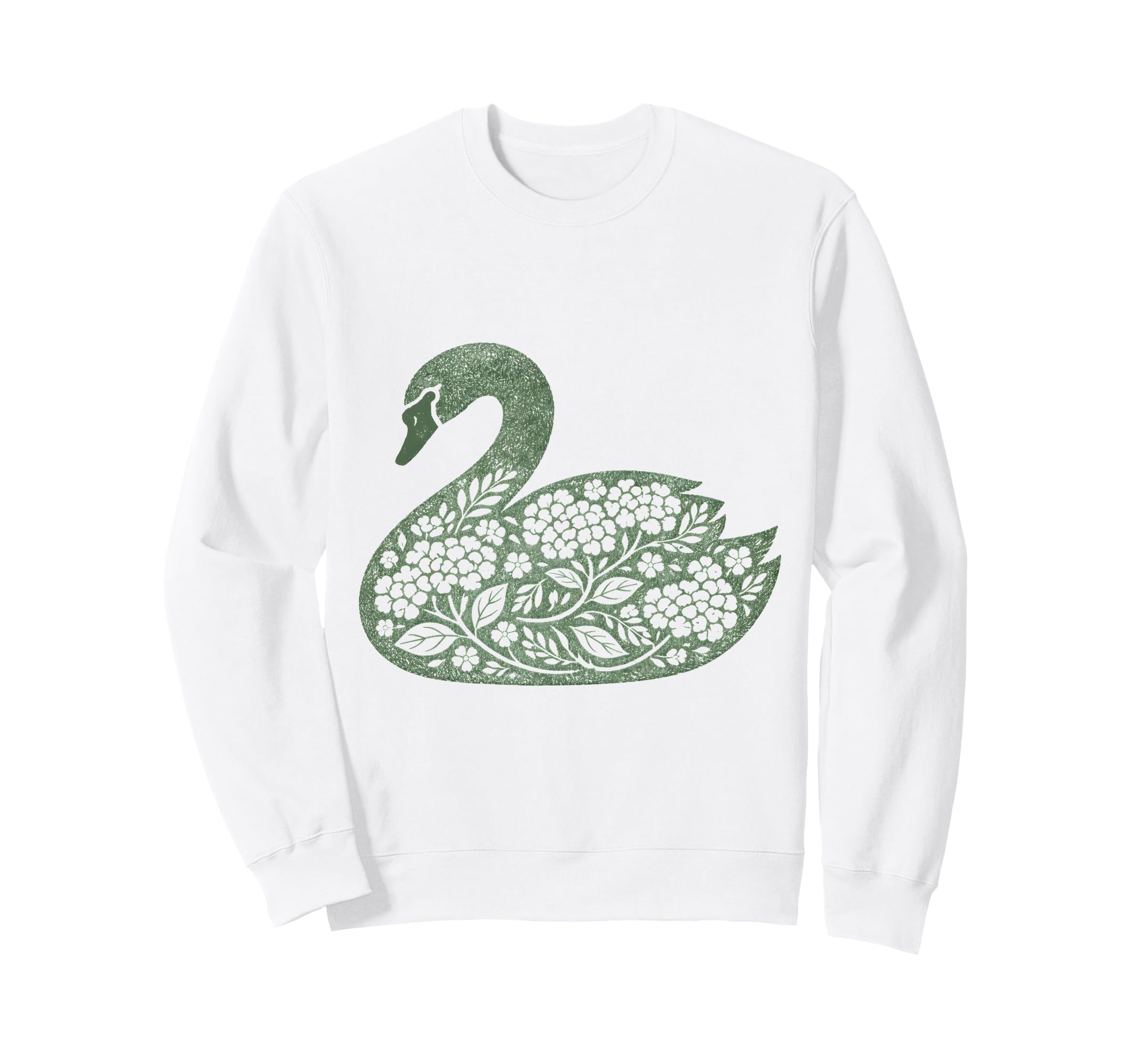 Floral Swan Silhouette Woodcut Sweatshirt - Streetwear Style for Adults - T-Shirt, Sweatshirt, Hoodie