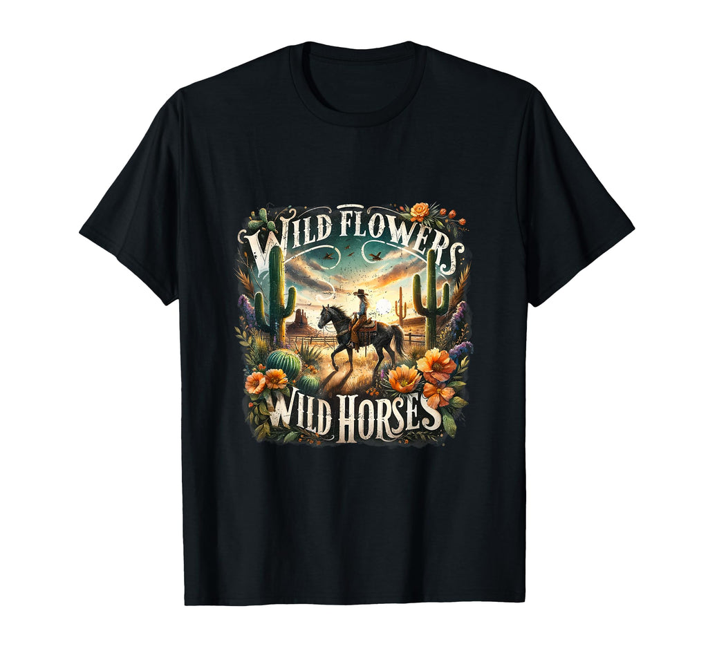 Wild Flowers Cowgirls Riding T-Shirt - Fun Novelty Design for Adults - T-Shirt, Sweatshirt, Hoodie
