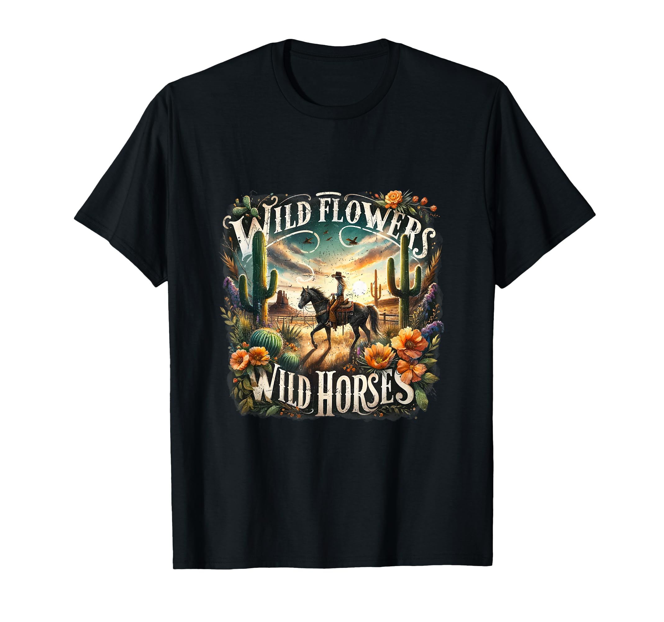 Wild Flowers Cowgirls Riding T-Shirt - Fun Novelty Design for Adults - T-Shirt, Sweatshirt, Hoodie