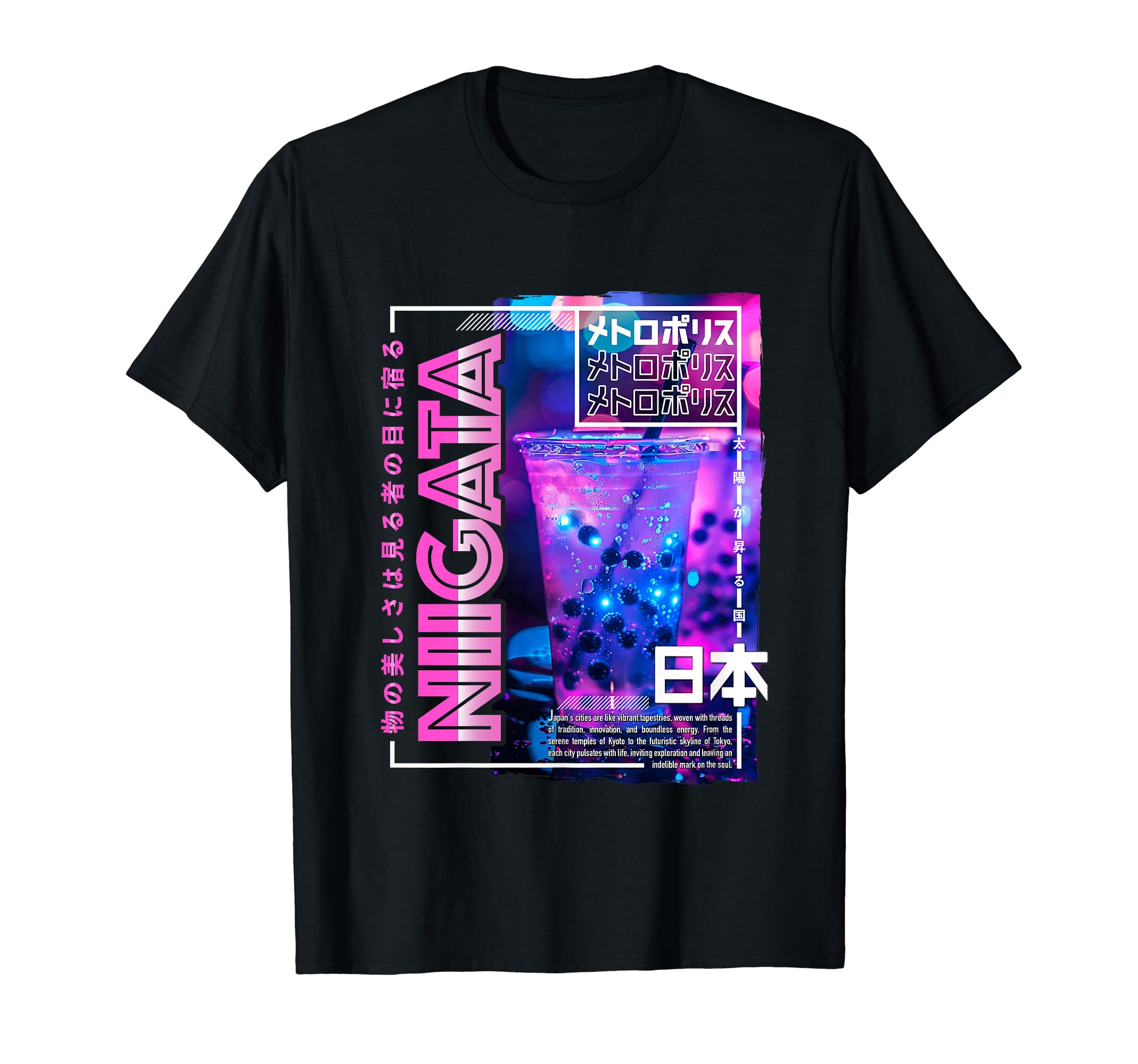 Niigata City 80S Synthwave Boba Tea T-Shirt - Graphic Print for Adults - T-Shirt, Sweatshirt, Hoodie