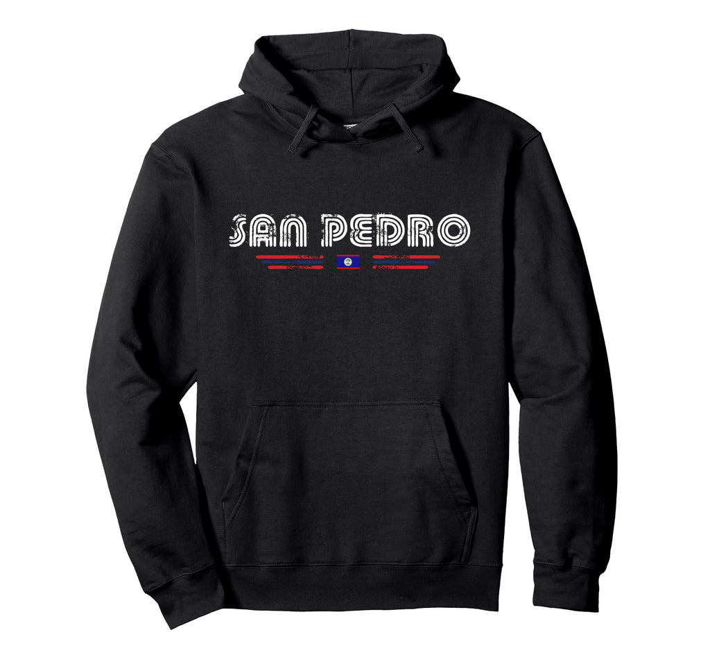 San Pedro Belize 70S 80S Type Flag Hoodie - Unique Graphic Men Women - T-Shirt, Sweatshirt, Hoodie