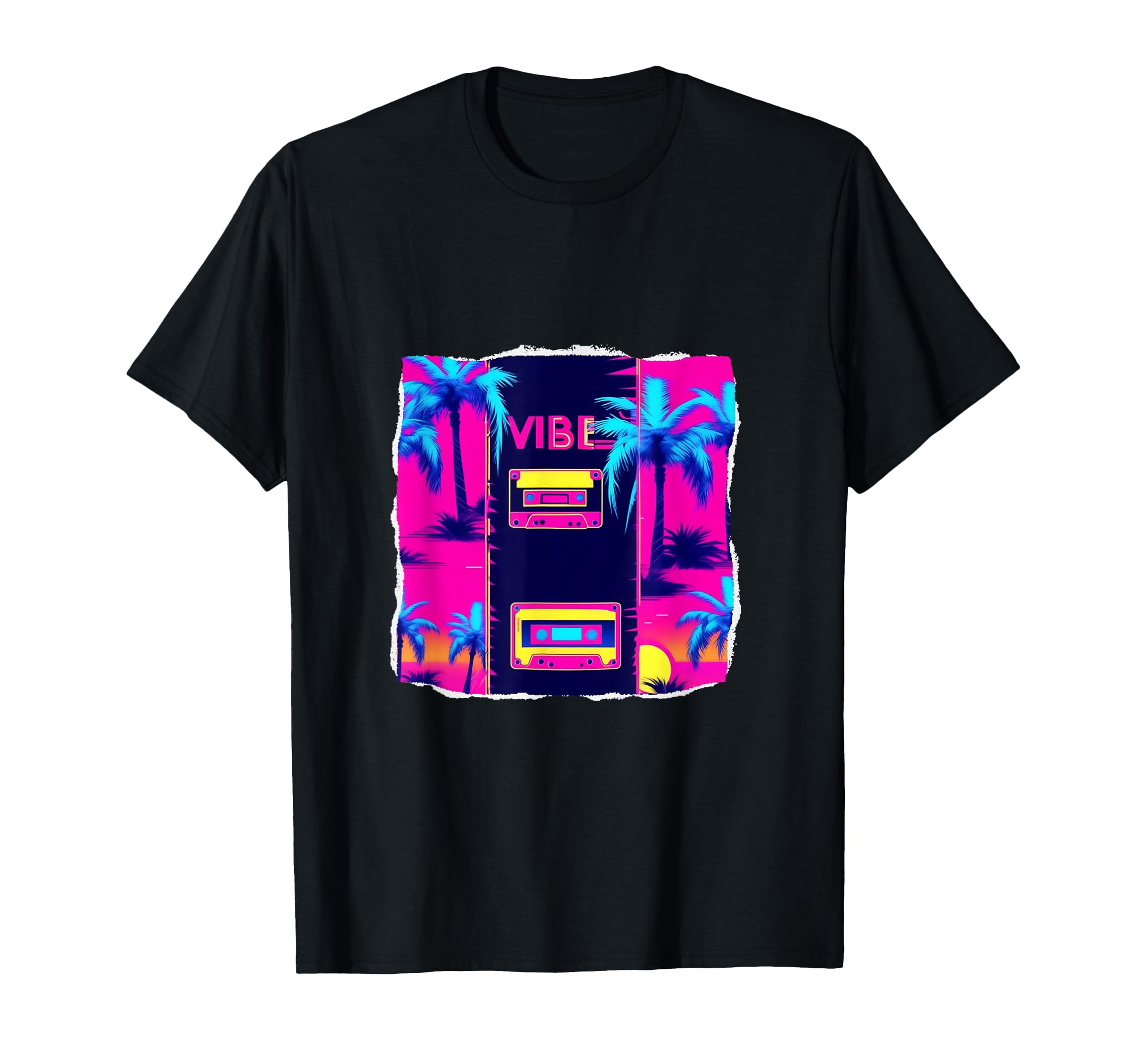 80S Neon Geometric Art Sunset Cassette T-Shirt - Streetwear Style Unisex - T-Shirt, Sweatshirt, Hoodie