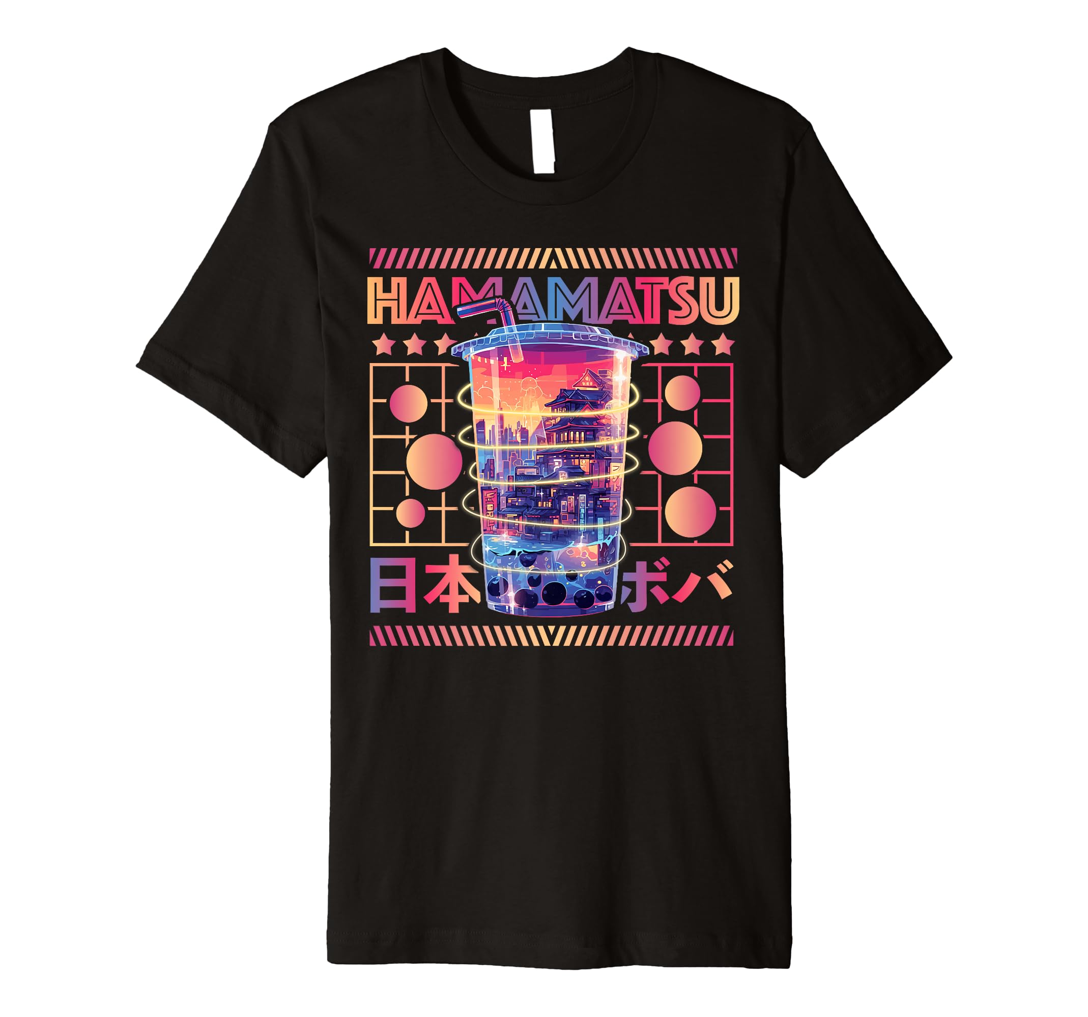 Hamamatsu City 80S Synthwave Boba Tea T-Shirt - Graphic Print Men Women - T-Shirt, Sweatshirt, Hoodie