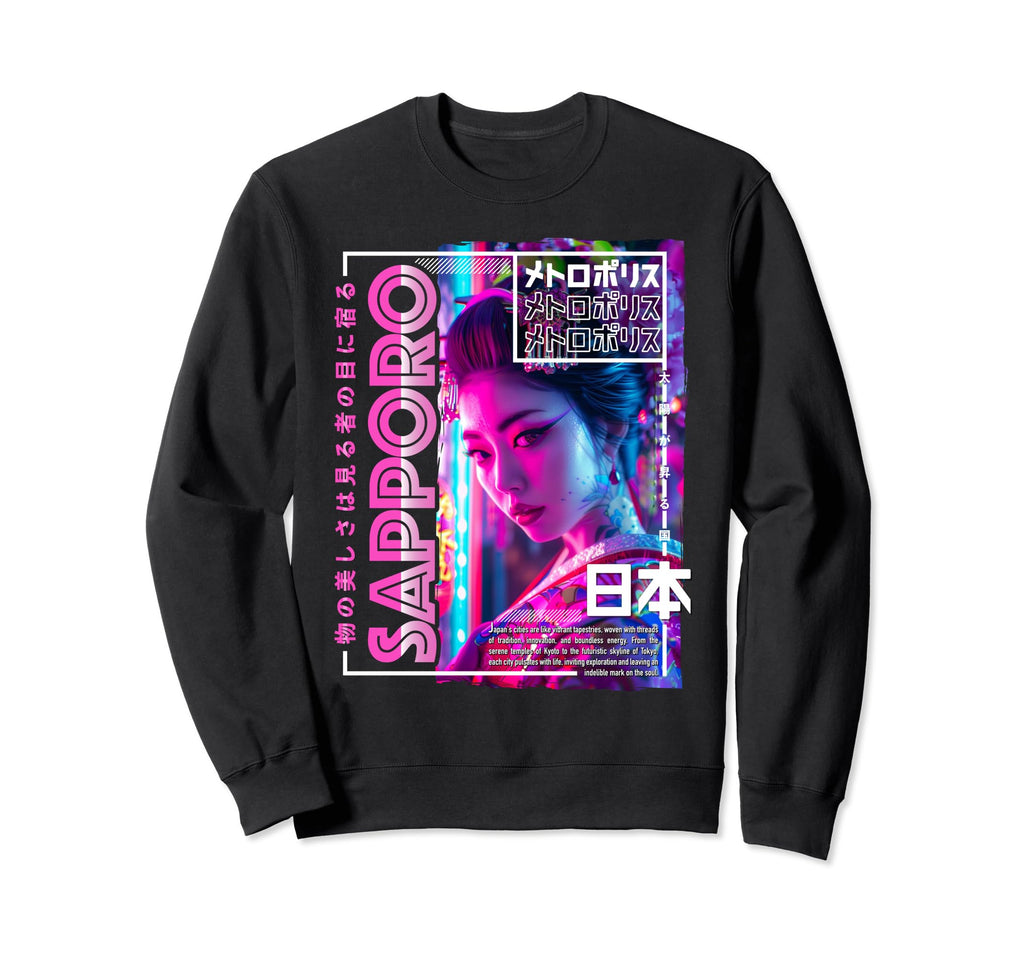 Sapporo City 80S Synthwave Geisha Sweatshirt - Streetwear Style for Adults - T-Shirt, Sweatshirt, Hoodie