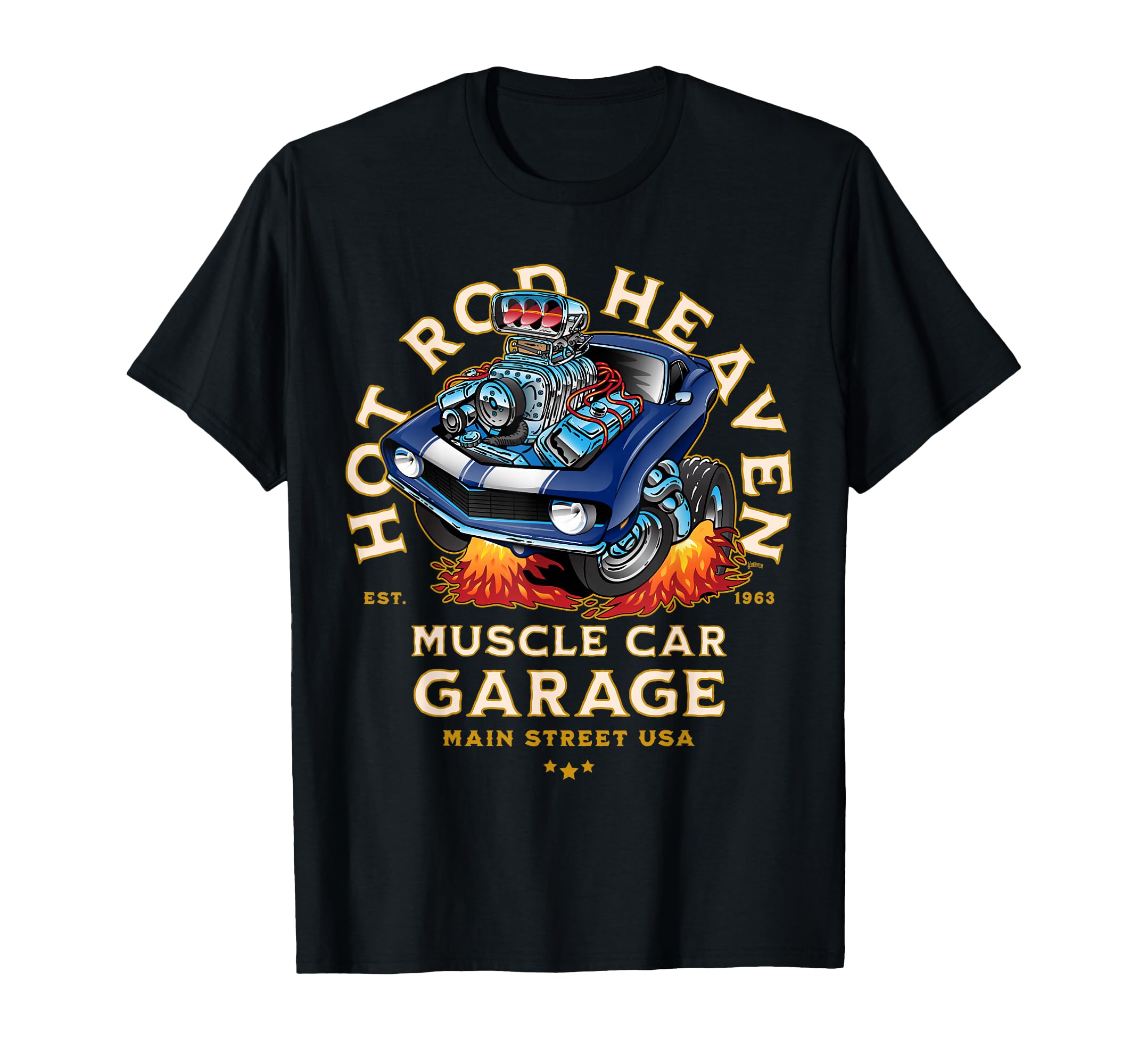 Hotrod Heaven Muscle Car Garage Usa Car T-Shirt - Novelty Apparel Unisex - T-Shirt, Sweatshirt, Hoodie