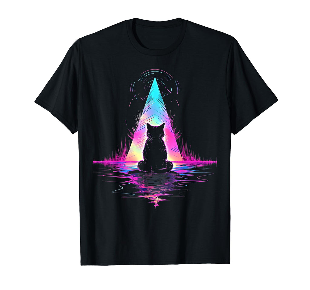 Synthwave Cat Samurai Mediation T-Shirt - Casual Everyday Wear Unisex - T-Shirt, Sweatshirt, Hoodie