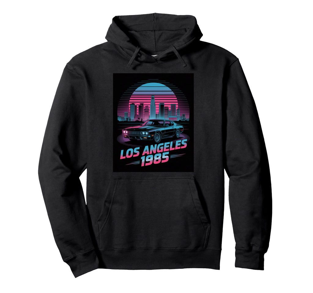 Synthwave Muscle Car Los Angeles 1985 City Hoodie - Trendy Graphic Unisex - T-Shirt, Sweatshirt, Hoodie