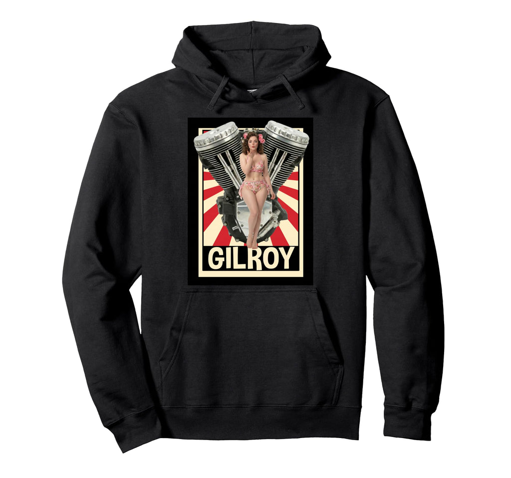 Pin Up Motorcycle Engine Gilroy Hoodie - Novelty Apparel Unisex - T-Shirt, Sweatshirt, Hoodie