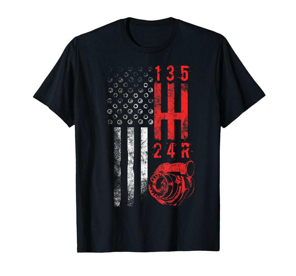 Stick Shift Mechanic Usa Flag Muscle Car T-Shirt - Custom Art Print Unisex - T-Shirt, Sweatshirt, Hoodie