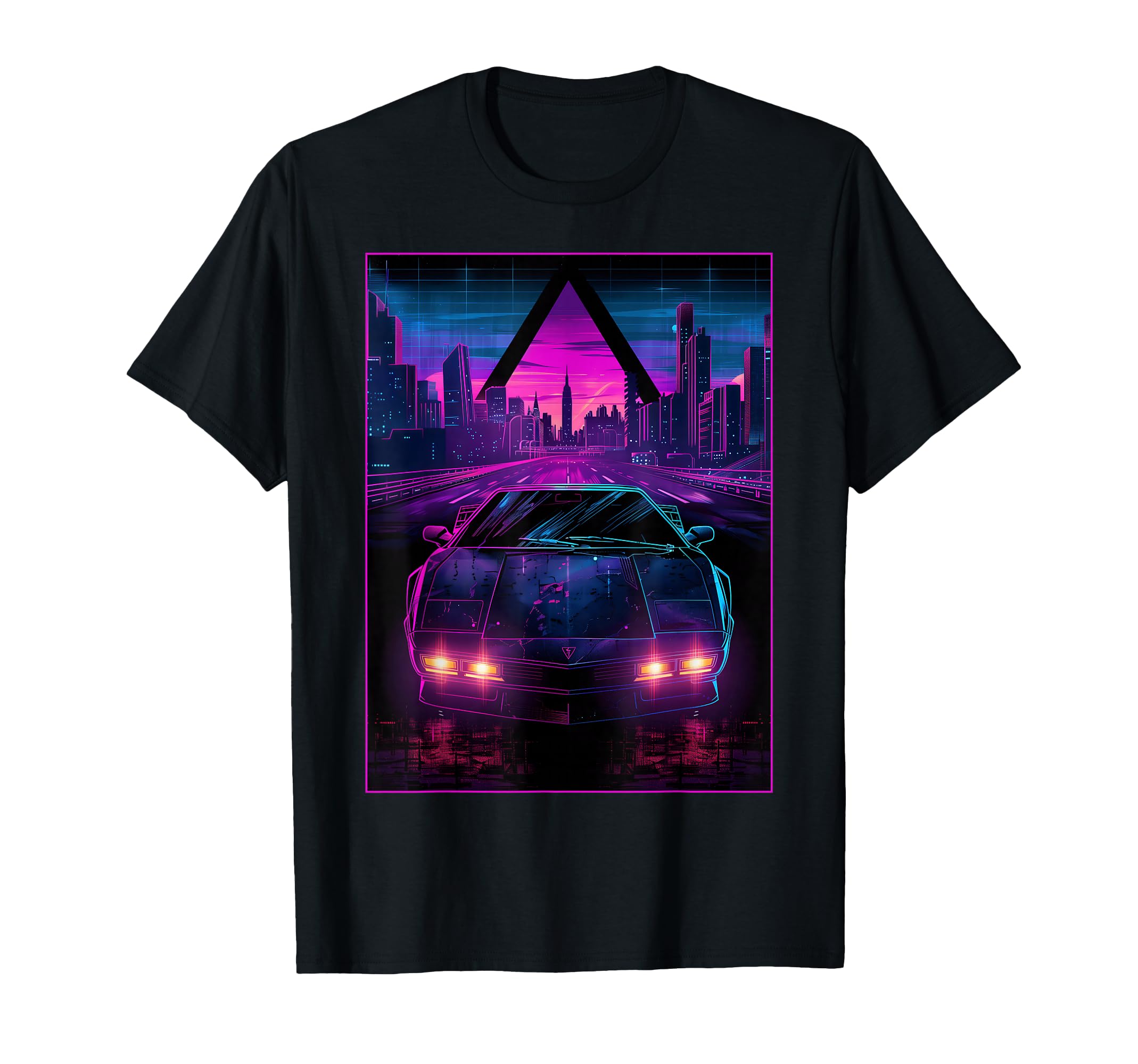 1980S 1990S Retrowave City Skyline Car T-Shirt - Novelty Apparel Unisex - T-Shirt, Sweatshirt, Hoodie