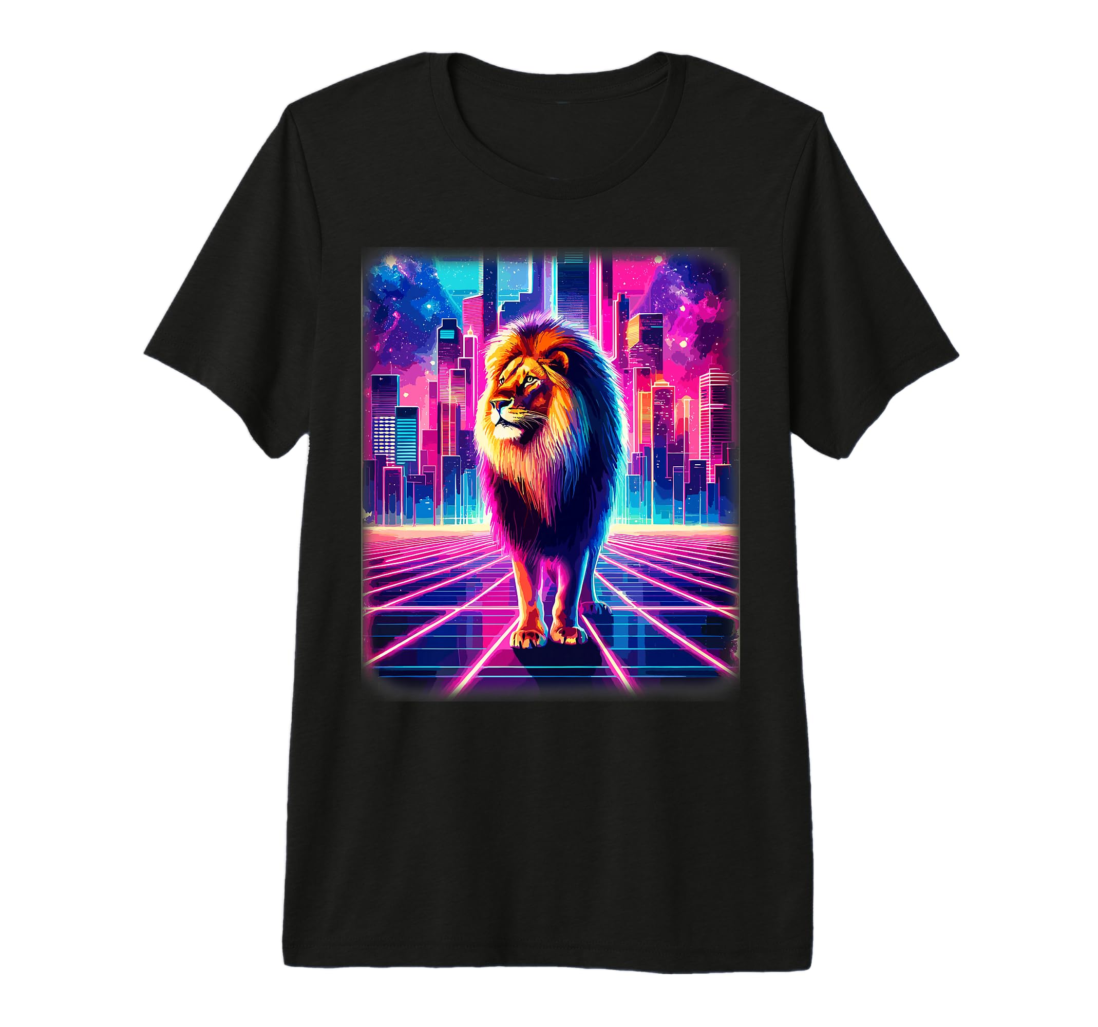 Synthwave Aesthetic Lion Lover Stuff T-Shirt - Casual Everyday Wear Unisex - T-Shirt, Sweatshirt, Hoodie