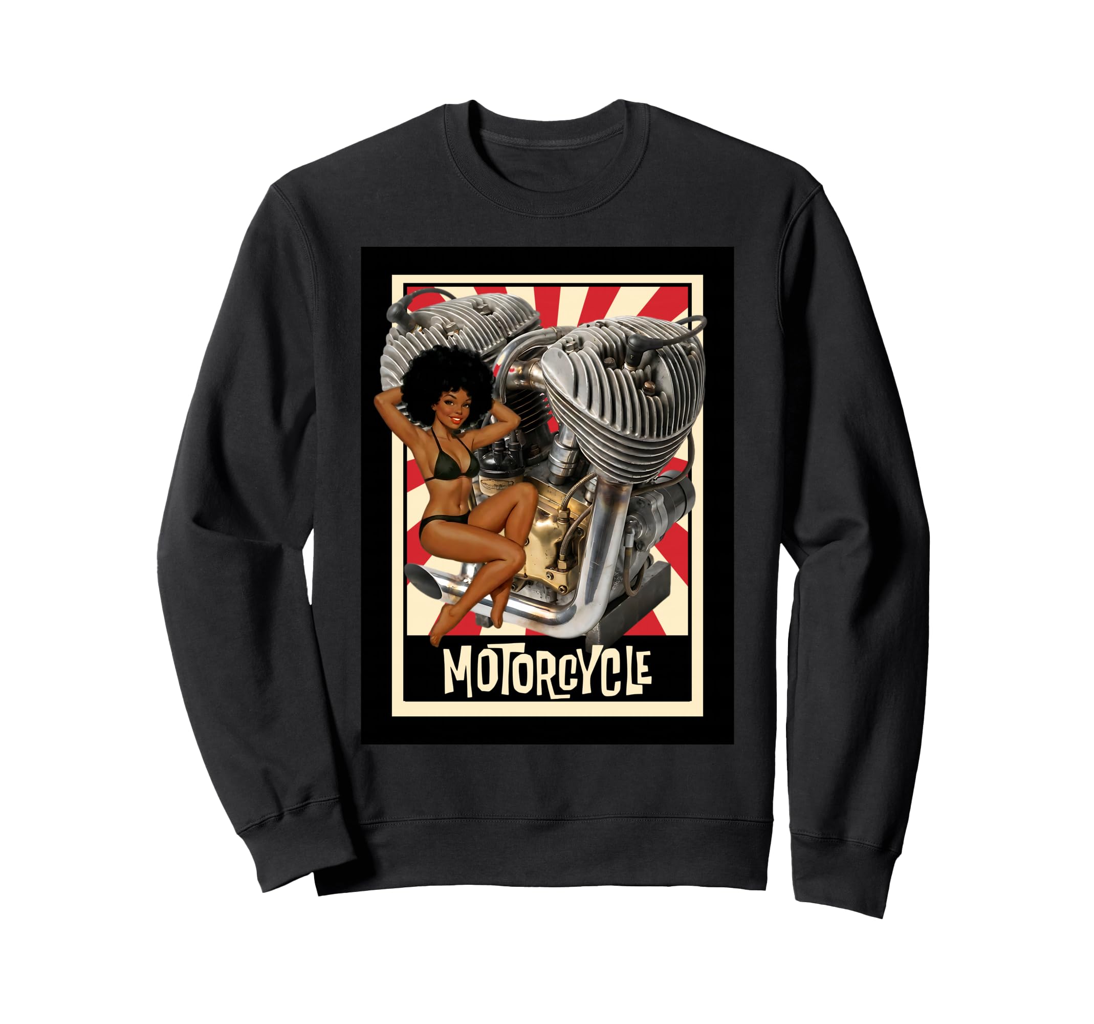 Pin Up And Motorcycle Engine Sweatshirt - Graphic Print Men Women - T-Shirt, Sweatshirt, Hoodie