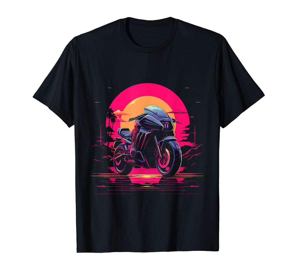 80S Synthwave Motorcycle T-Shirt - Custom Art Print for Adults - T-Shirt, Sweatshirt, Hoodie