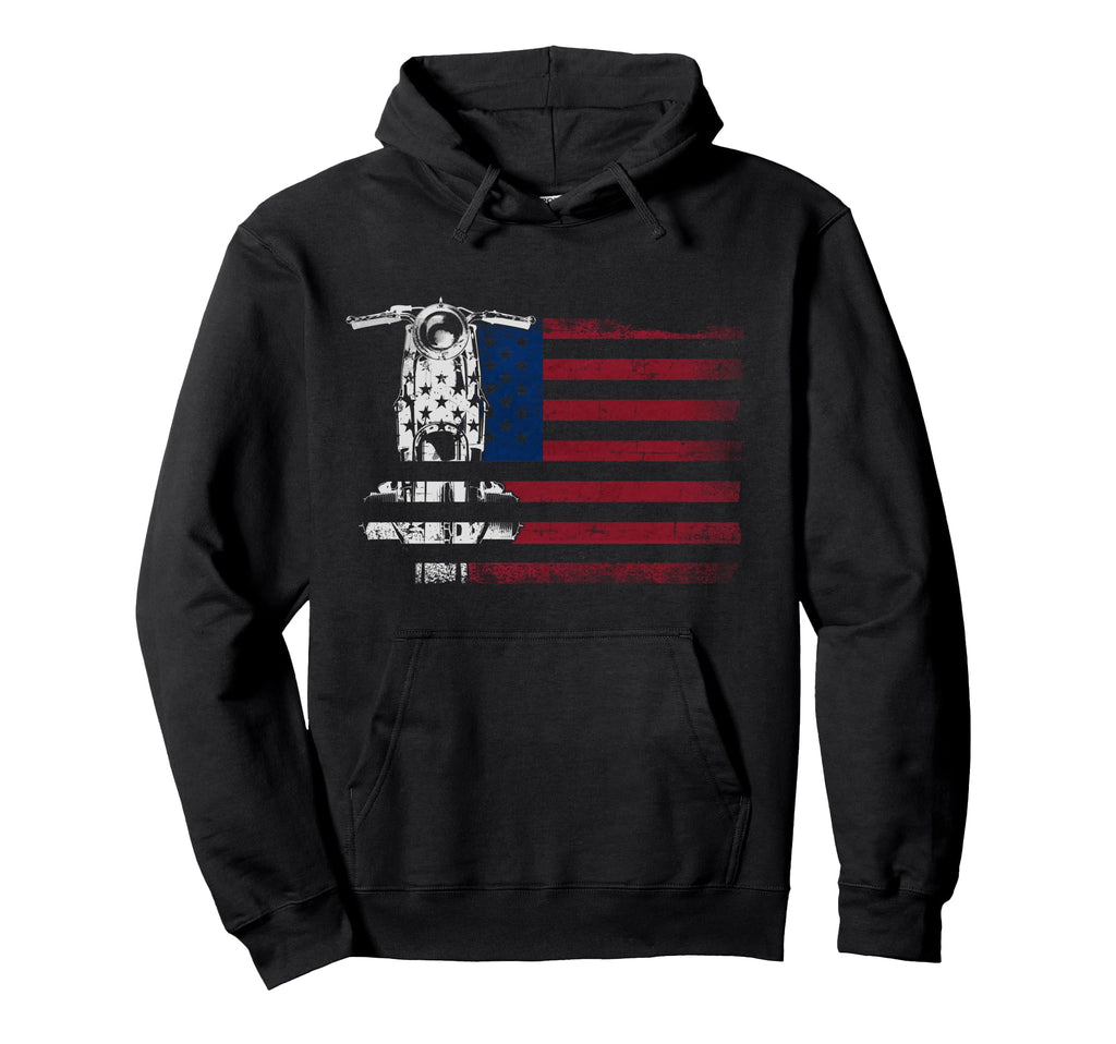 Motorcycle Biker American Flag Hoodie - Aesthetic Graphic for Adults - T-Shirt, Sweatshirt, Hoodie