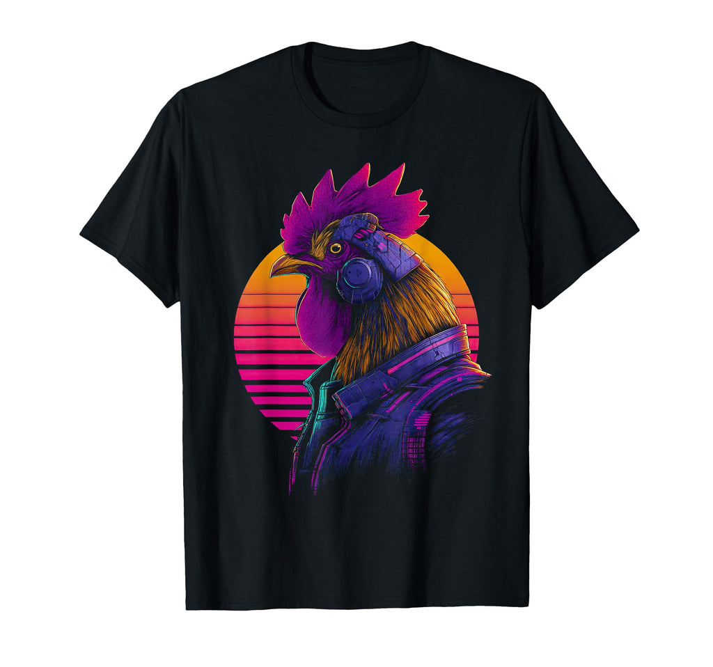 Cyberpunk Rooster Sci Fi Synthwave T-Shirt - Minimalist Print for Adults - T-Shirt, Sweatshirt, Hoodie