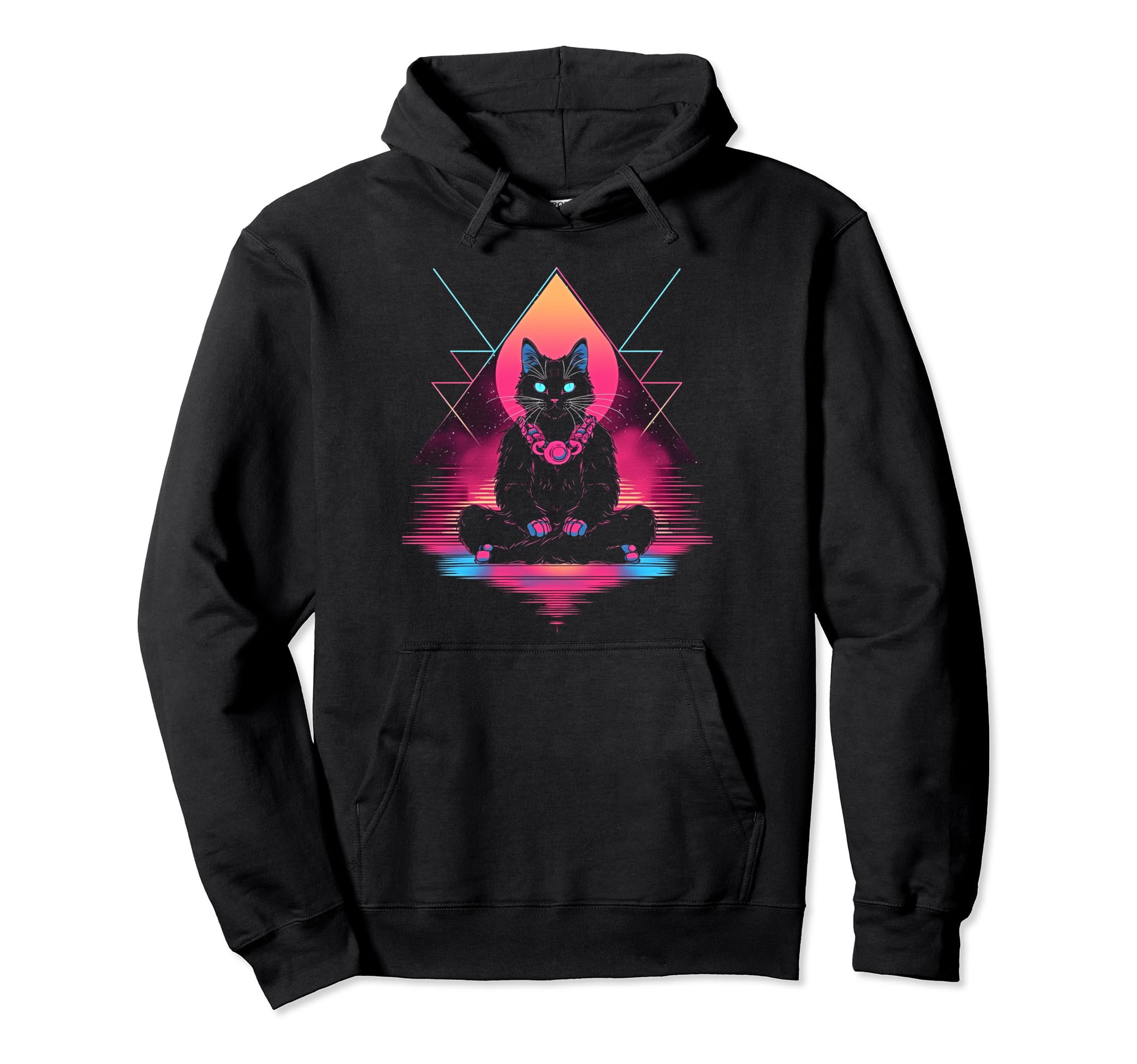 Synthwave Cat Samurai Mediation Vaporwave Hoodie - Graphic Print Men Women - T-Shirt, Sweatshirt, Hoodie