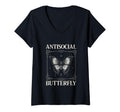 Womens Antisocial Butterfly V Neck T-Shirt - Graphic Print Men Women - T-Shirt, Sweatshirt, Hoodie